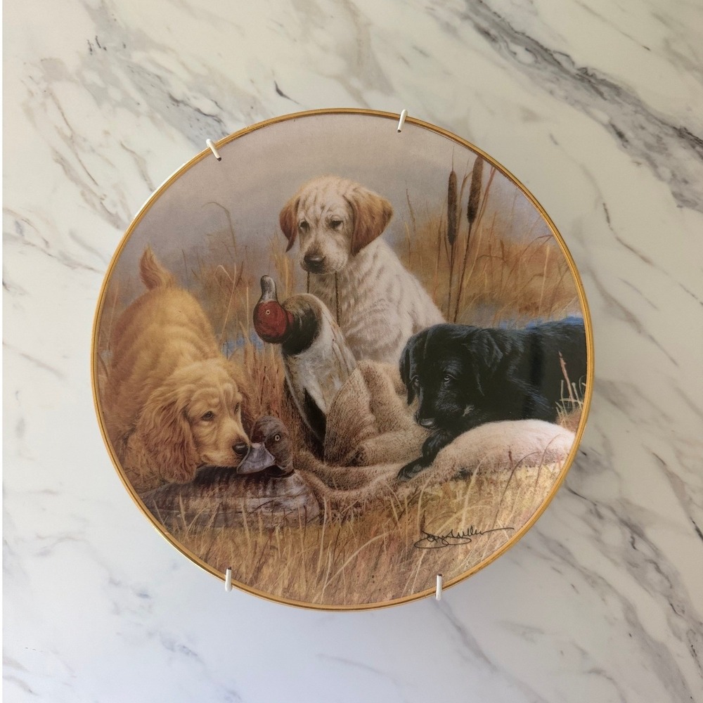 Franklin Mint Field Trip Collector Plate Lab Puppies Lynn Kaatz Gold Rim 8 in